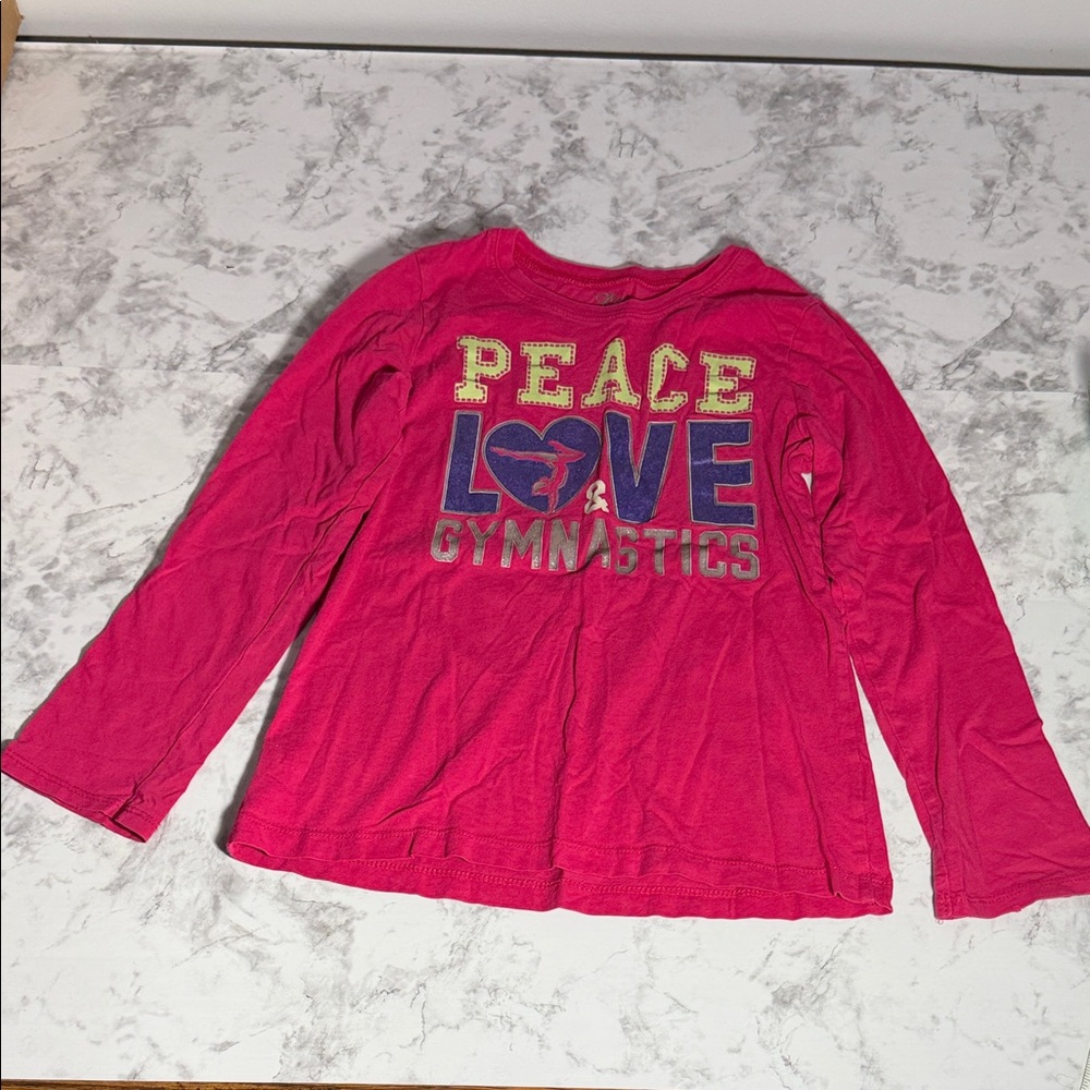 1989 Place Pink Girls Peace Love Gymnastics Long Sleeved Shirt Size 7/8